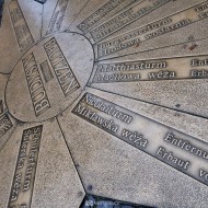 Budyšín-  dvojjazyčný turistický rozcestník na chodníku