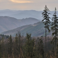 Cesta z Visalají na Lysou horu - výhled na Beskydy