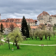 Český Krumlov - historická část města od parkoviště
